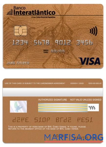 Downloadable Cabo Verde Banco Interatiantico bank visa gold card template